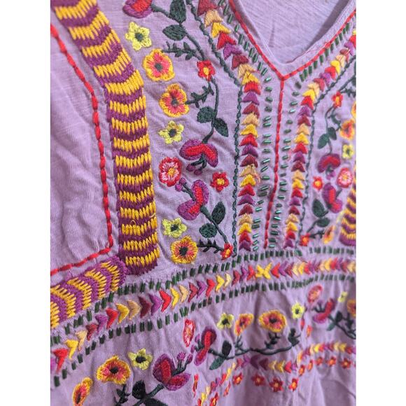 Pretty purple cotton sleeveless shell/tank w/ embroidery & beads by Sundance XL - Picture 3 of 7